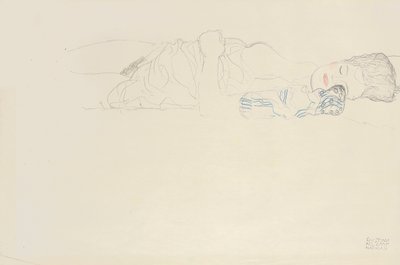 Halb liegende Halbnackte nach rechts, ca. 1914-15 von Gustav Klimt