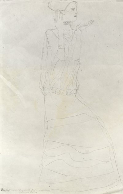 Stehende Frau mit erhobenen Händen von Gustav Klimt