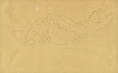 Frau, die auf dem Rücken liegt, teilweise bekleidet von Gustav Klimt