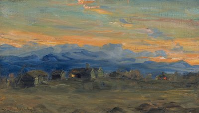 Bergbauernhof im Abendlicht von Gustav Wentzel