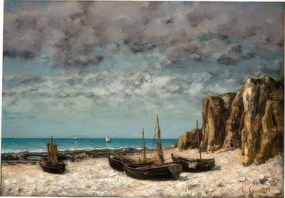 Boote am Strand von Etretat von Gustave Courbet
