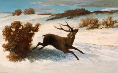 Hirsche rennen im Schnee von Gustave Courbet