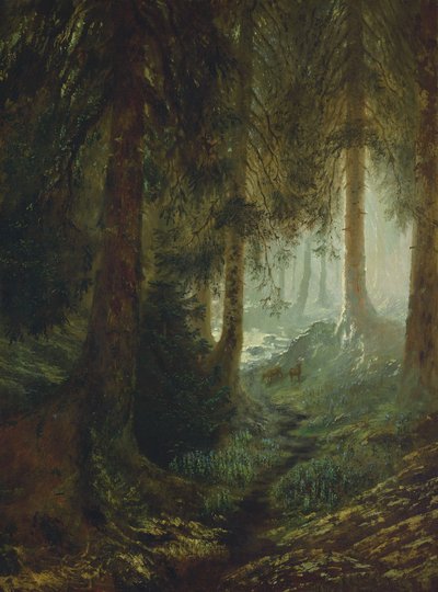 Hirsche in einer Waldlandschaft von Gustave Dore