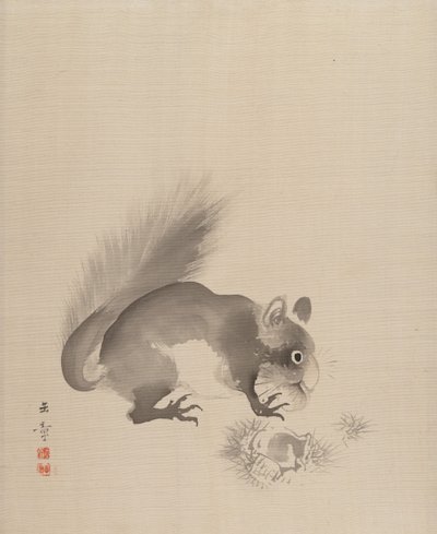Eichhörnchen isst Kastanien von Gyokusho Kawabata