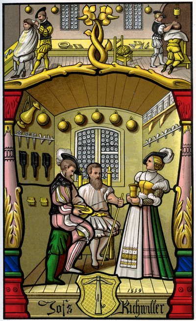Barbier und Perückenmacher, 16. Jahrhundert, 1849 von H. Moulin