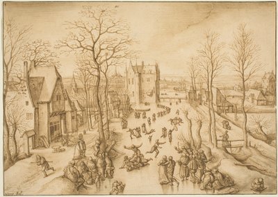 Winterlandschaft mit Schlittschuhläufern von Hans Bol