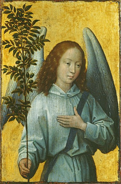 Engel, der einen Olivenzweig hält von Hans Memling
