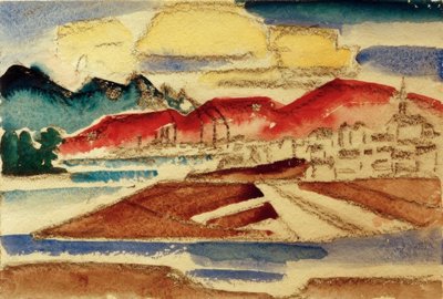 Landschaft mit roten Bergen von Hans Thuar