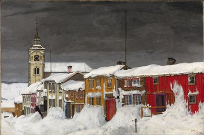 Straße in Roros im Winter von Harald Oscar Sohlberg