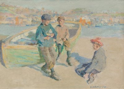 Kinder im Hafen von Newlyn von Harold Harvey