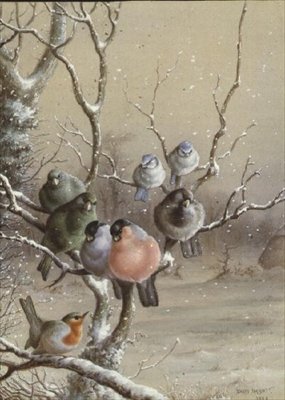 Vögel auf einem verschneiten Ast von Harry Bright