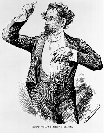 Dickens rezitiert seine Lieblingspassage, 1900er Jahre von Harry Furniss