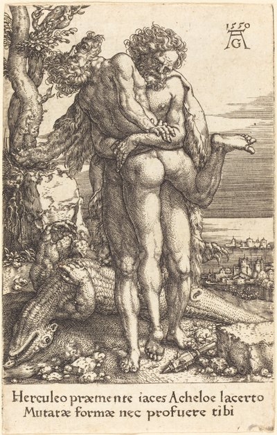 Herkules kämpft gegen den Flussgott Achelus von Heinrich Aldegrever