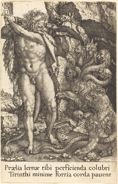 Herkules kämpft mit der Hydra von Lerna von Heinrich Aldegrever