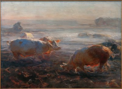 Schweine auf dem Stoppelfeld von Heinrich von Zügel