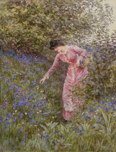 Blaue Glockenblumen sammeln von Helen Allingham