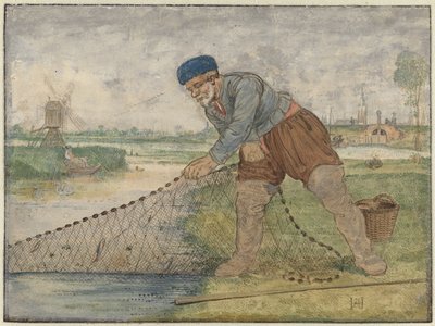 Ein Fischer zieht sein Netz ein von Hendrick Avercamp