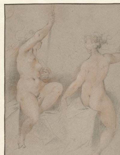 Zwei sitzende weibliche Akte von Hendrick Goltzius (follower of)