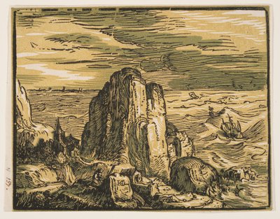 Klippe an einer Meeresküste von Hendrick Goltzius
