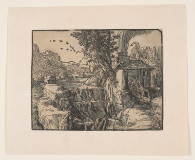 Landschaft mit Wasserfall von Hendrick Goltzius
