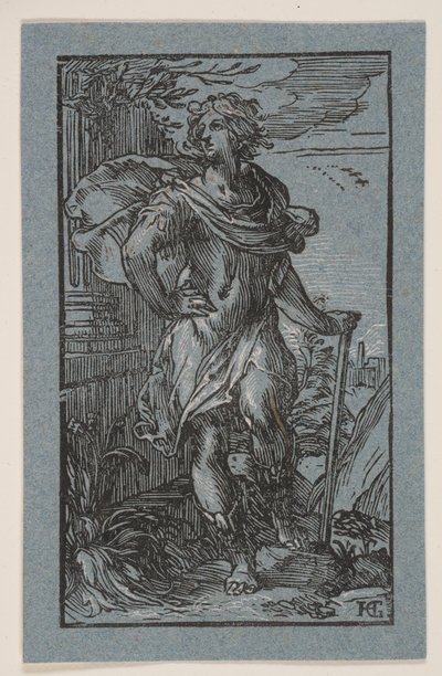 Stehender junger Mann mit einem Stock von Hendrick Goltzius