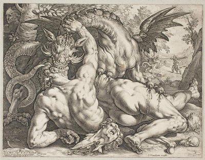 Der Drache verschlingt die Gefährten von Kadmos von Hendrick Goltzius