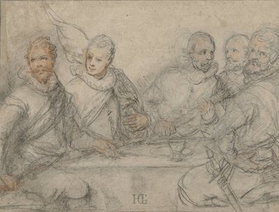 Fünf Offiziere, Studie für ein Schützenmahl von Hendrick Goltzius