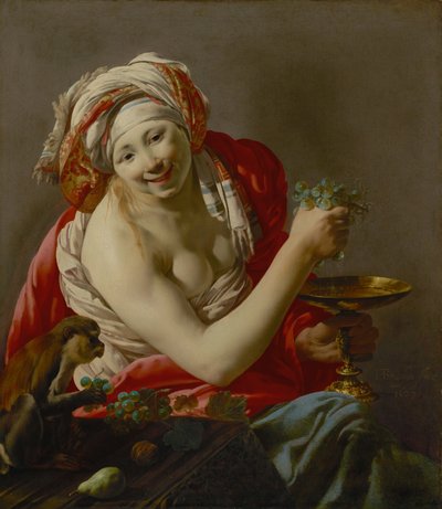 Bacchantin mit einem Affen von Hendrick ter Brugghen