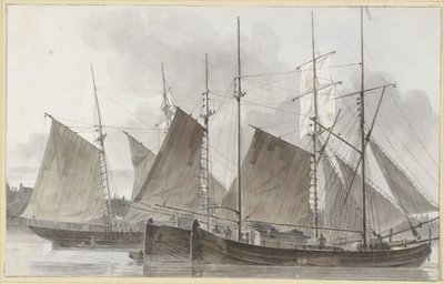 Segelschiffe vor einer Stadt von Hendrik Abraham Klinkhamer