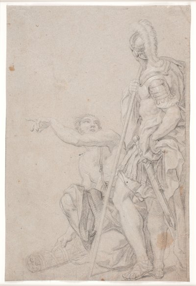Stehender Soldat und kniender, zeigender Jüngling von Hendrik Krock