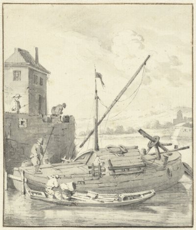 Boot an einer Stadtmauer von Hendrik Rietschoof