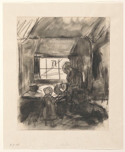 Interieur mit Frau und zwei kleinen Kindern von Hendrik Valkenburg