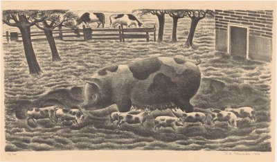 Sau mit acht Ferkeln von Henk Henriët (signed by artist)