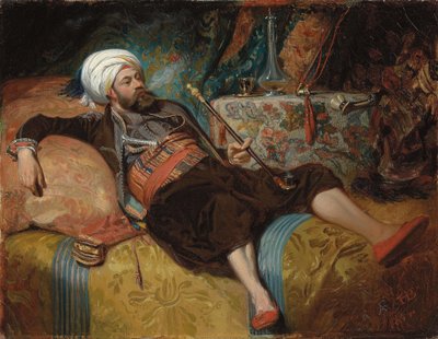 Ein liegender Türke raucht eine Wasserpfeife, 1844 von Henri Baron