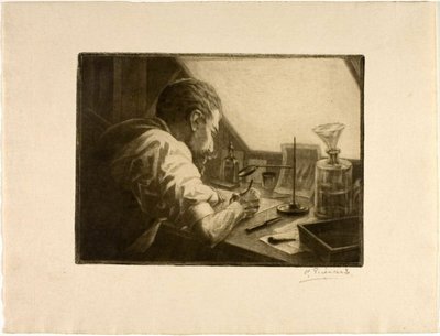Selbstporträt beim Vorbereiten einer Radierung von Henri Charles Guérard
