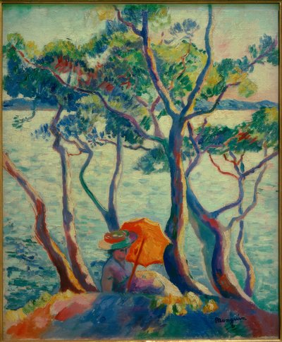 Jeanne mit Sonnenschirm, Reiterin von Henri Charles Manguin