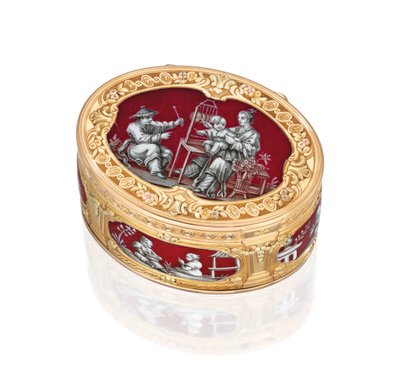 Eine Louis XV. mehrfarbige Schnupftabakdose, 1761/62 von Henri Delobel