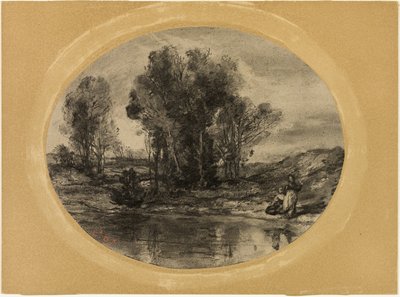 Figuren an einem Teich von Henri Joseph Constant Dutilleux