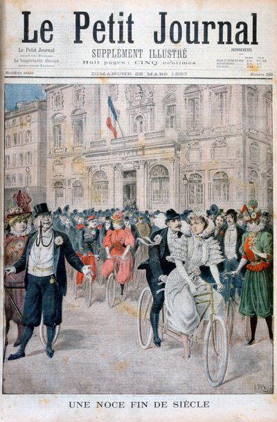 Eine Hochzeit auf einem Fahrrad, Frankreich, 1897 von Henri Meyer