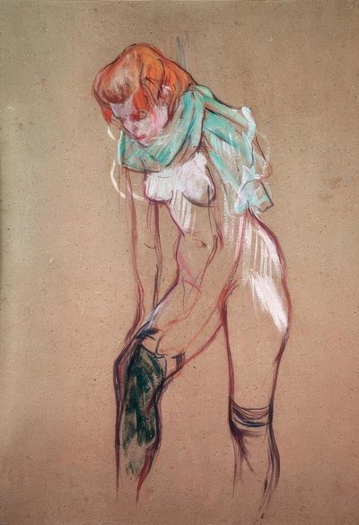 Frau zieht ihren Strumpf an von Henri de Toulouse Lautrec