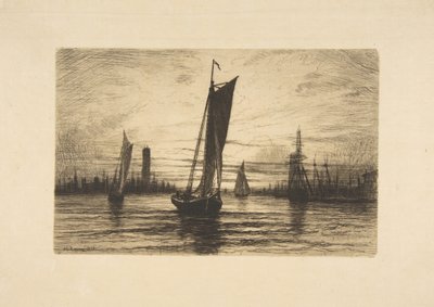 Sonnenuntergang am East River, 1879 von Henry Farrer