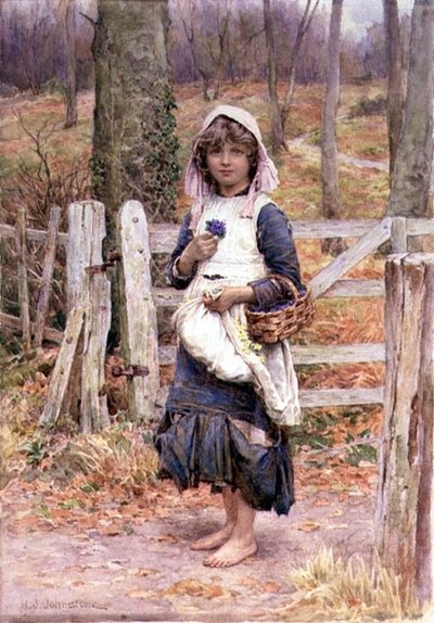 Mädchen mit einer Blume von Henry James Johnstone