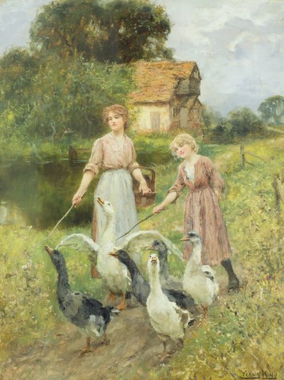 Mädchen, die Gänse hüten von Henry John Yeend King