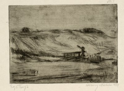 Landschaft mit einem Mann an einer Brücke von Henry Nielsen