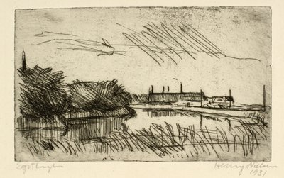 Landschaft mit Wasserlauf und Häusern von Henry Nielsen