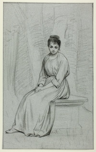 Frau auf einer Steinbank ruhend von Henry Stacy Marks