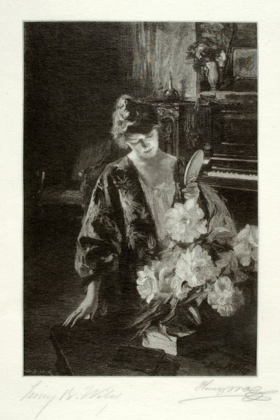 Mädchen und Pfingstrosen (Der Handspiegel) von Henry Wolf