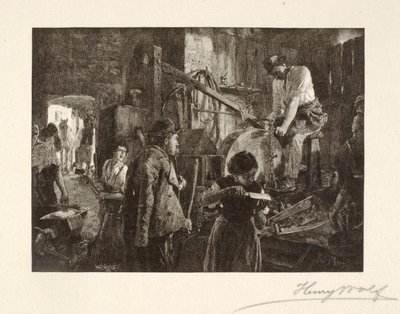 Werkzeuge schärfen in einer Dorfschmiede von Henry Wolf