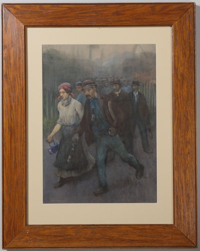 Gehende Bergarbeiter mit Bergarbeiterfrau von Herman Heijenbrock