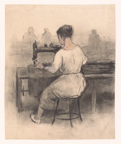 Frau an der Nähmaschine von Herman Heijenbrock